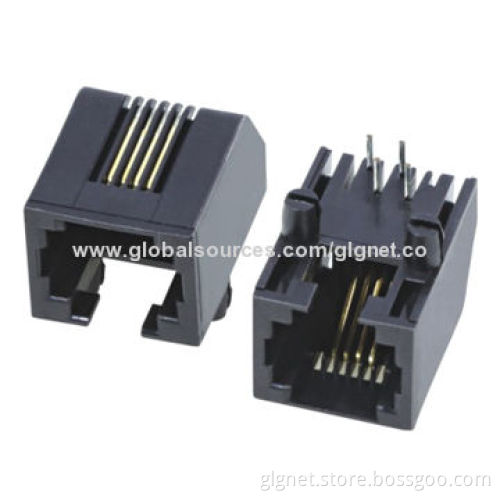 Single port phone jacks, side entry, tab down, bevel edge, flat pin, low profile